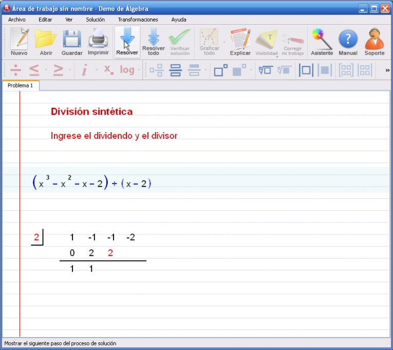 Imagen 3 para el tutorial en DivisiÃ³n sintÃ©tica de polinomios (Ruffini)
