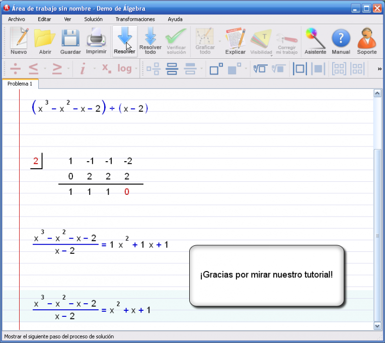 Imagen 5 para el tutorial en DivisiÃ³n sintÃ©tica de polinomios (Ruffini)
